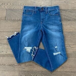 Madewell 10” High Rise Distressed Frayed Hem Skinny Jeans